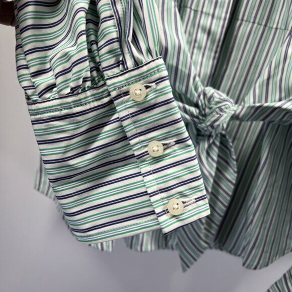 Lauren Ralph Lauren Women Blouse XL Bllue  Green Stripe Long Sleeve Tie Front - Picture 10 of 15